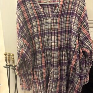 Woman Within Plaid Button-Front Tunic in Purple and Pink never worn